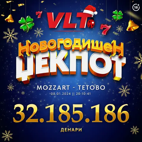 ПРАЗНИЧНА РАДОСТ СО НЕВЕРОЈАТНИ 32.185.186 ДЕНАРИ: ИГРАЧ НА ВИДЕОЛОТАРИЈА КАСИНОС АВСТРИЈА ГО ОСВОИ НАЈГОЛЕМИОТ ВЛТ ЏЕКПОТ