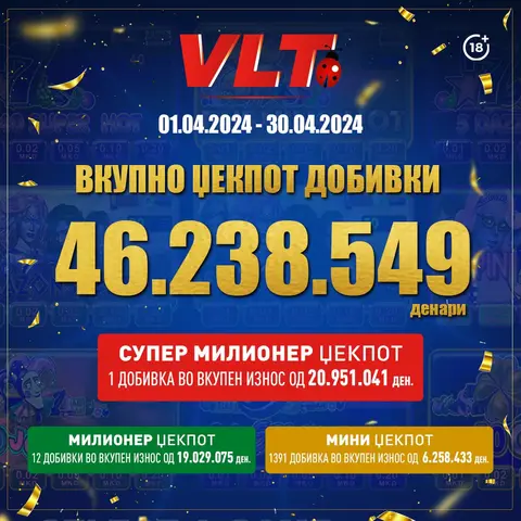 АПРИЛ ВОЗБУДЛИВ ЗА ИГРАЧИТЕ НА ВЛТ: ВИДЕОЛОТАРИЈА КАСИНОС АВСТРИЈА ИМ ИСПЛАТИ НА ИГРАЧИТЕ ФАНТАСТИЧНИ 46.238.549 ДЕНАРИ